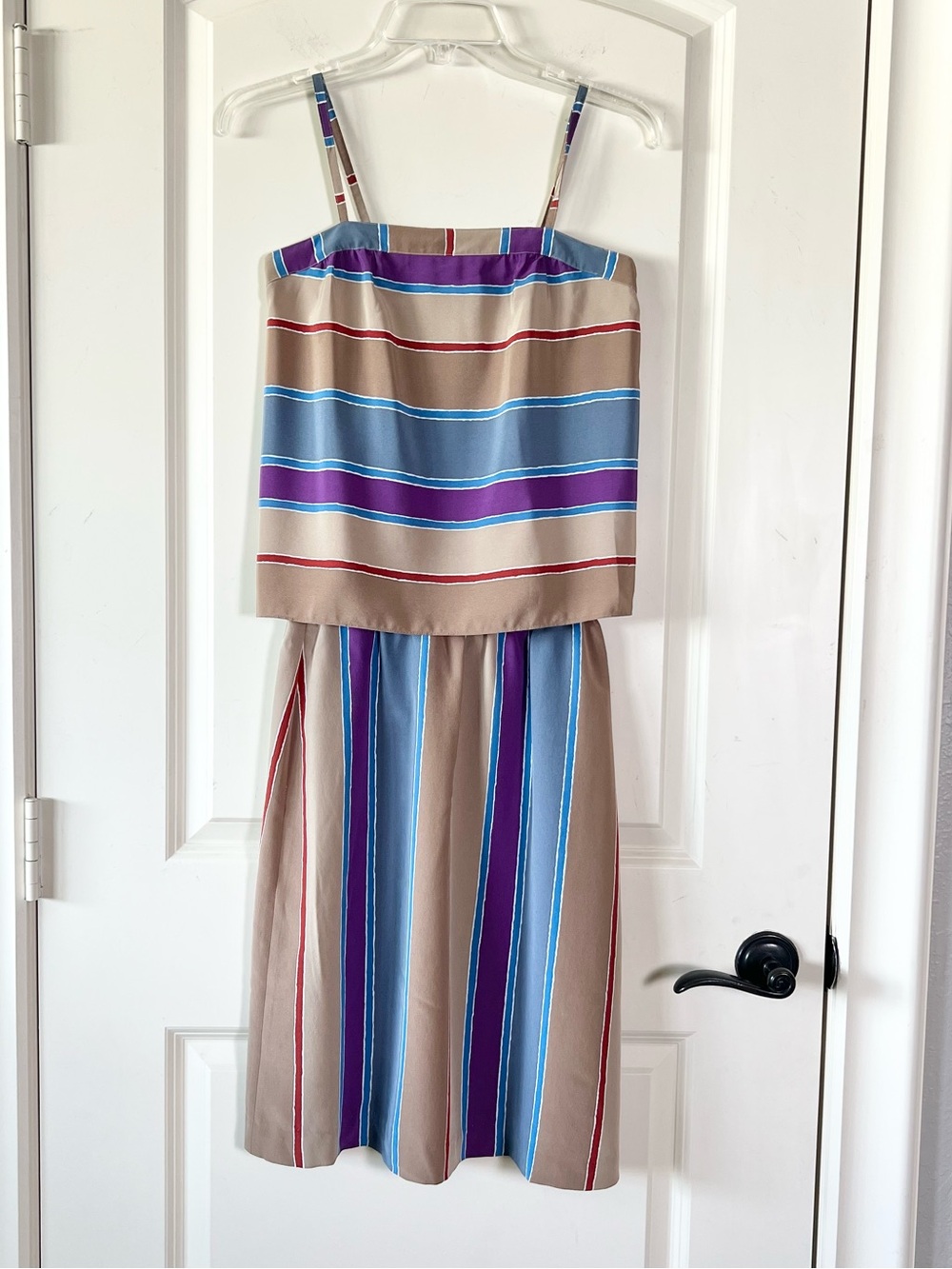 Vintage Sasson Striped 2 Piece Skirt Camisole Set 1980s Retro Midi XS S 4 5